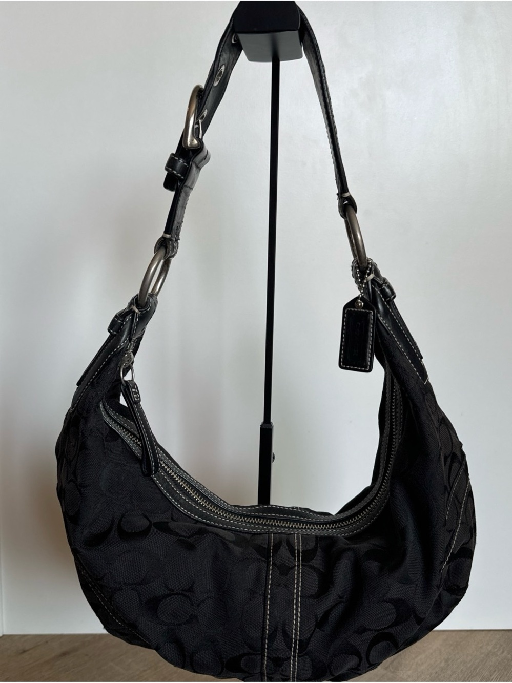 Coach Black Signature Hobo Shoulder Bag
